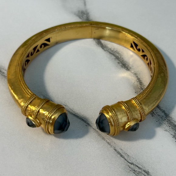 NWOT JULIE VOS 24K Gold Plated Charcoal Blue Bangle Hinge Bracelet - Picture 4 of 6